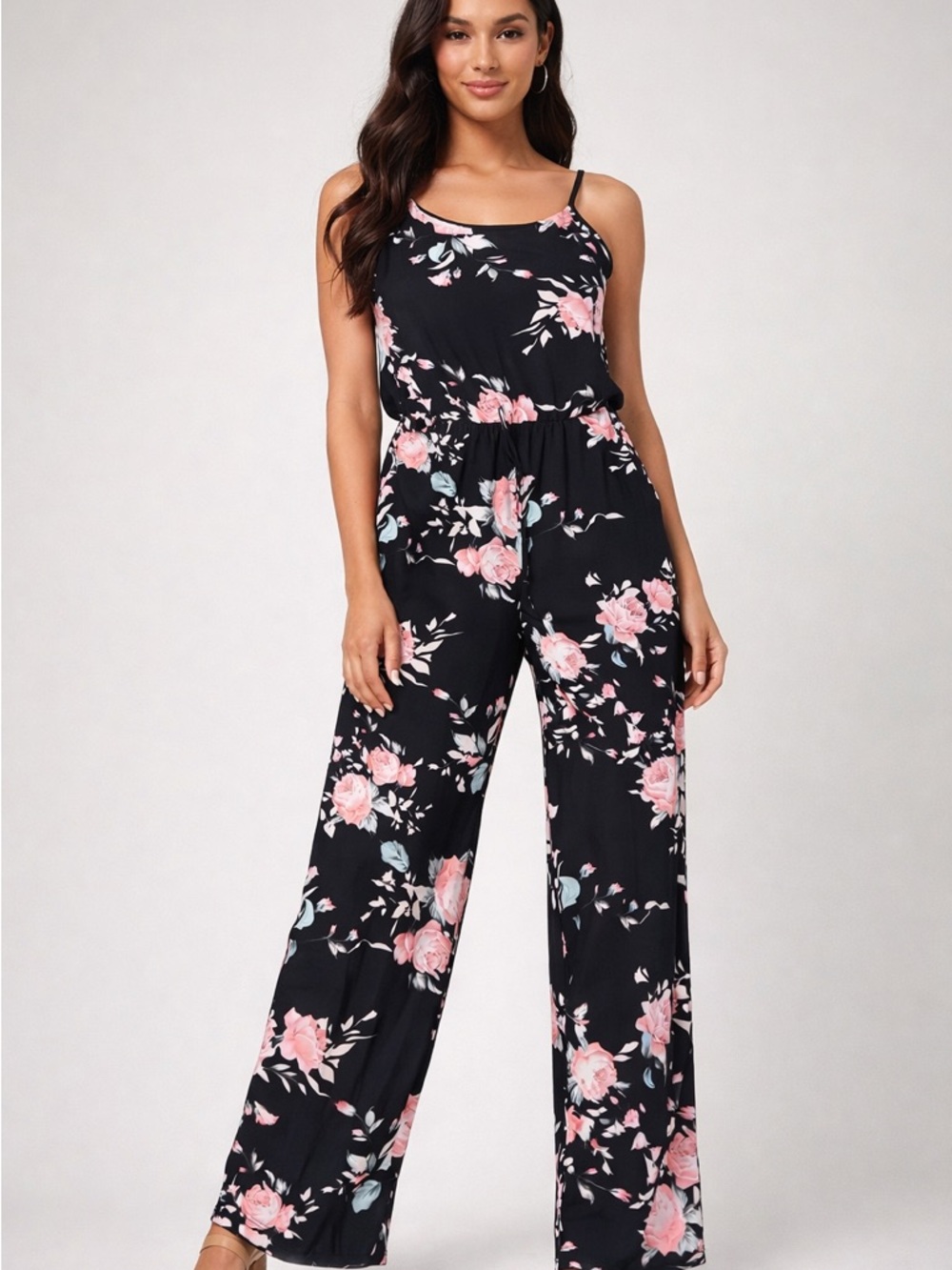 Floral Black & Pink Wide-Leg Jumpsuit